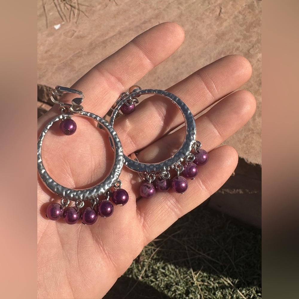 Paparazzi CLIP-ON Silver and Purple Earrings